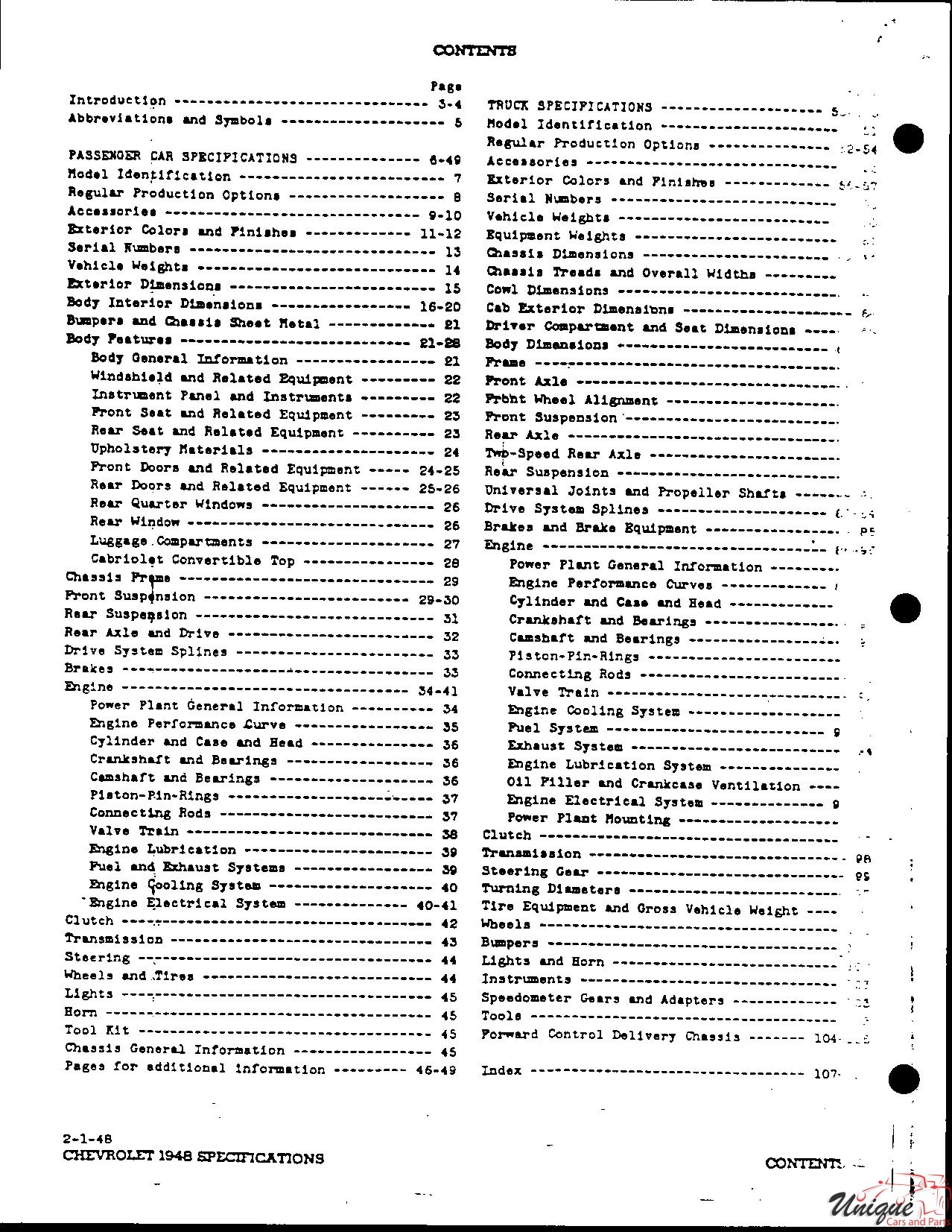 1948 Chevrolet Specifications Page 1